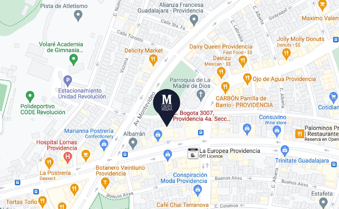 Calle Bogotá 3007, Col. Providencia C.P. 44630,Guadalajara, Jalisco.